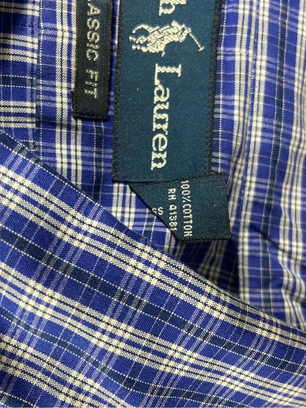 Ralph Lauren Blue White Plaid Button-Down Shirt Classic Fit Long Sleeve